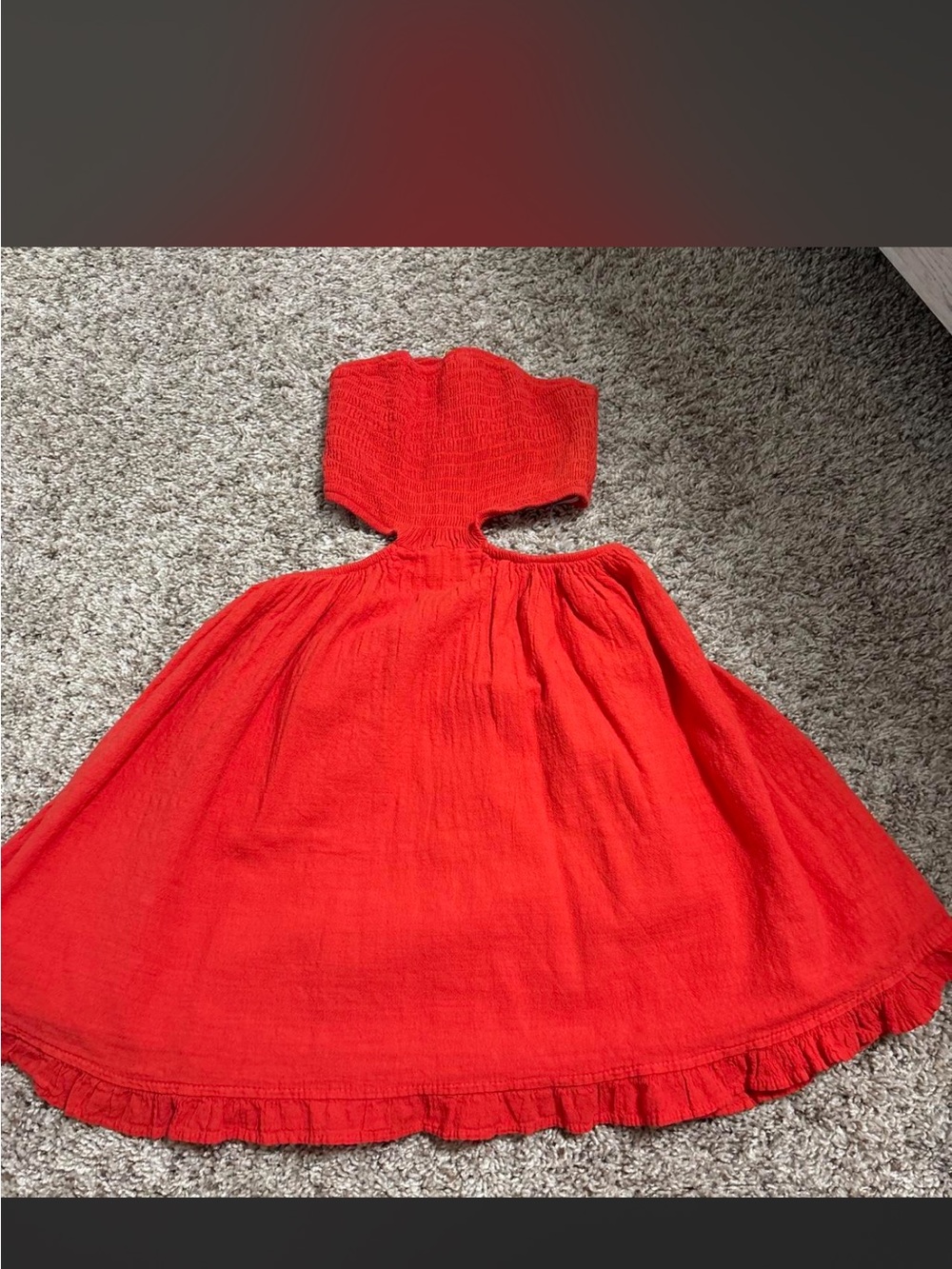 Bright Red Strapless Smocked Sundress